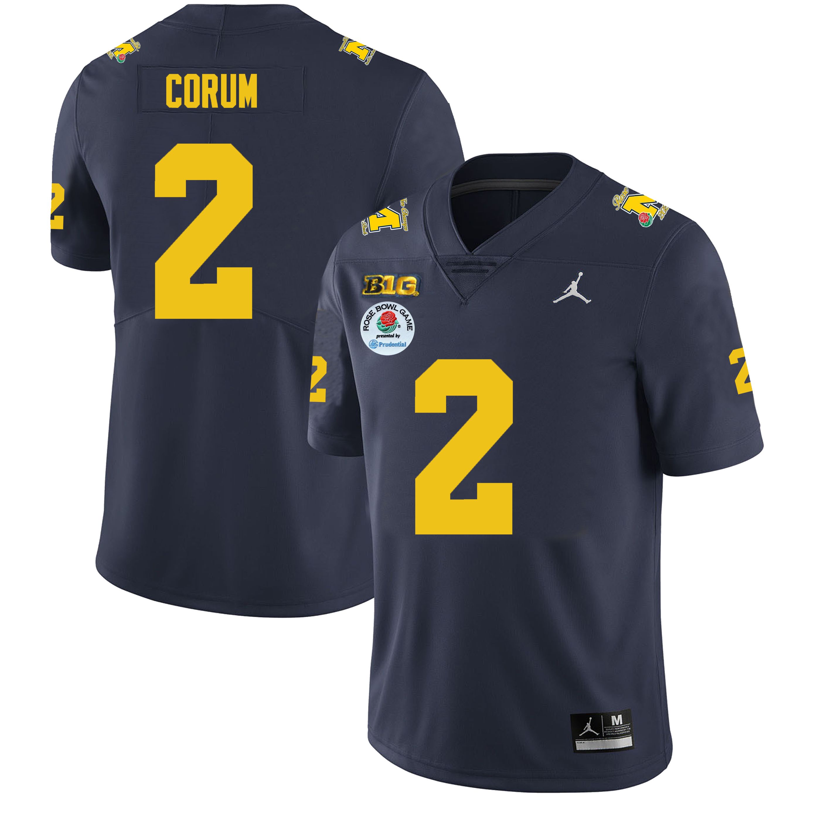 Men's NCAA Michigan Wolverines Blake Corum #2 Navy Rose Bowl Game Stitched College Football Jersey ON258J8YQ